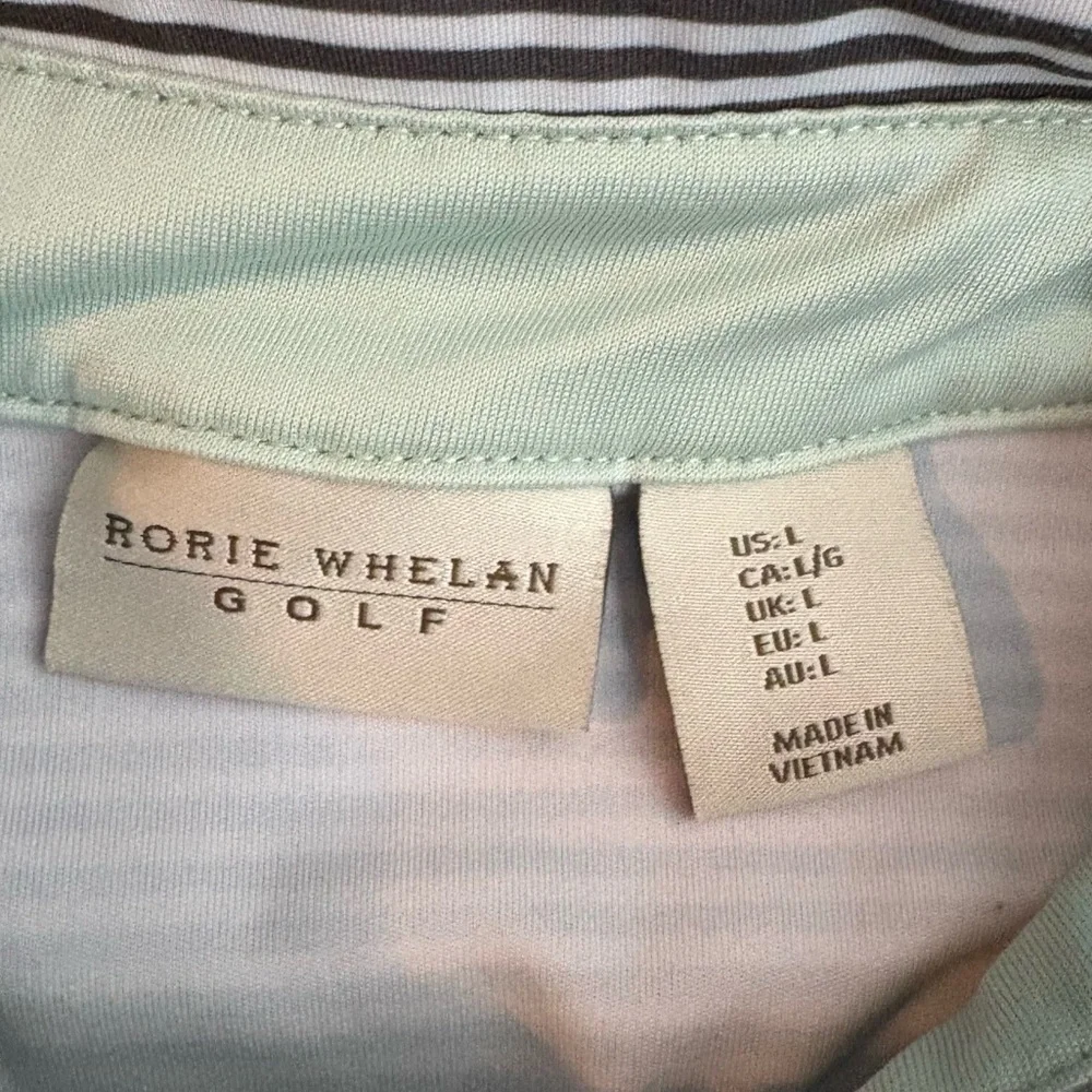 Rorie Whelan Golf Polo Shirt Striped Short Sleeve Mens Large UPF 50 Performance
